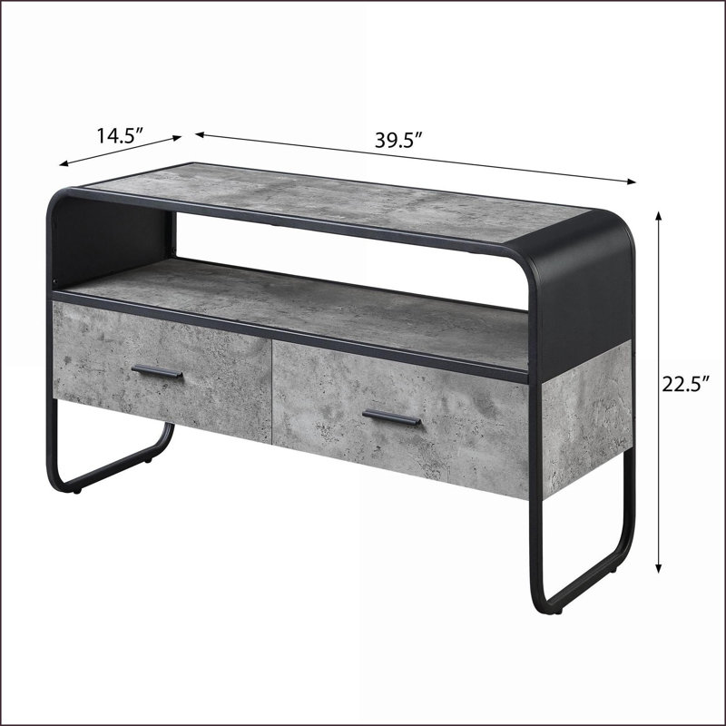TV Furniture Concrete Grey &amp; Black 2-Drawer TV Stand Fits 42-Inch TVs | Black+Grey | Modern
