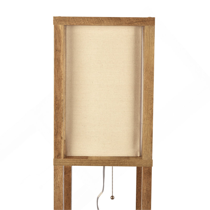 Lampe sur pied à tablette pour chambre à coucher / salon, bois naturel avec abat-jour long