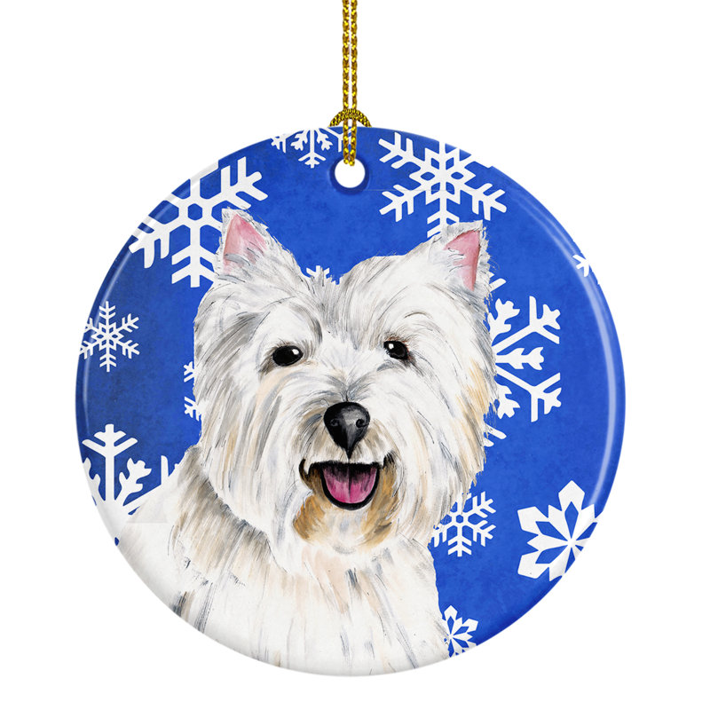 Ornement figurine suspendu en céramique pour les fêtes westie winter