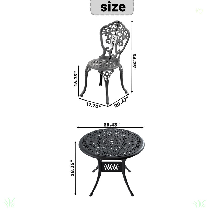 Set Of All-Weather Cast Aluminum Dining Furniture Set, 2