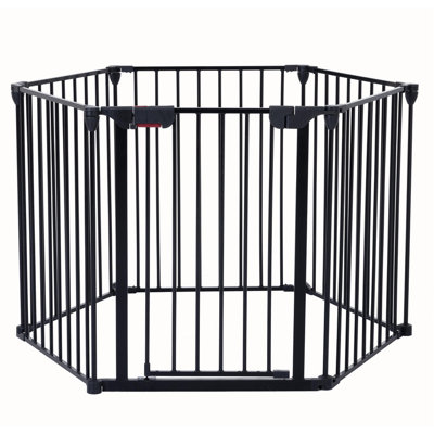 150" Adjustable Safety Gate - 9 Panels Metal Play Yard Fence with Door | for Doorways, Stairs, Fireplace, Christmas Tree & Prohibited Areas