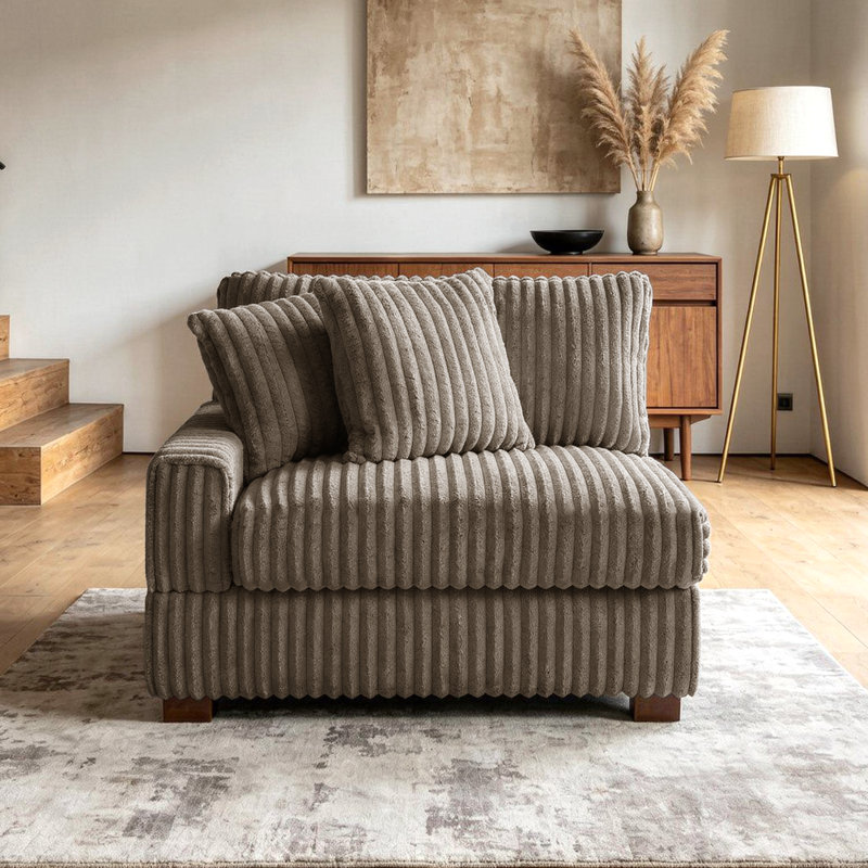 Stephania Upholstered Light Brown Faux Rabbit Fur Flannel Armchair with Pillow Back, One Arm Single Chair Module Part For Sectional Sofa