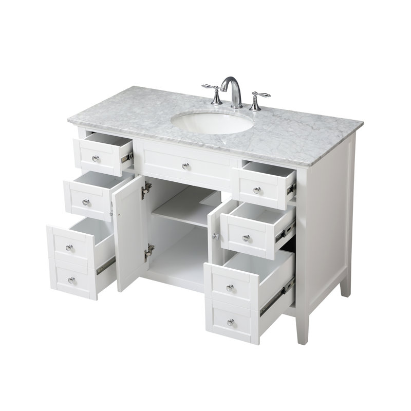 Ain 48'' Single Bathroom Vanity with Marble Top, White, Carrera White