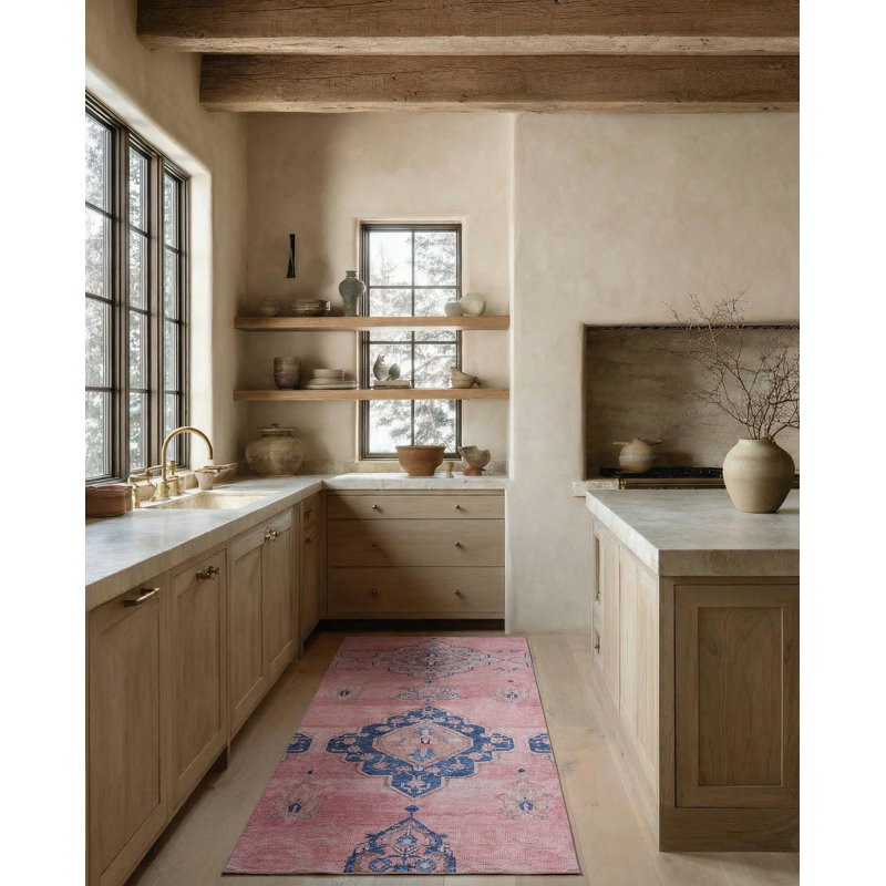 Tapis rose / bleu Davin, Tapis de couloir 3 pi x 12 pi
