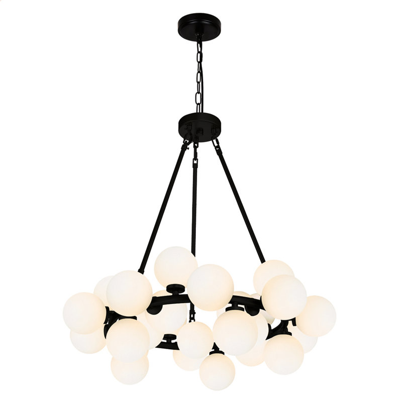 26" Black Chandelier for Dining Room, Bedroom – 25-Light Celestial Design with G9 Bulb Base – LED Compatible, Frosted Glass Globes – BACL Certified