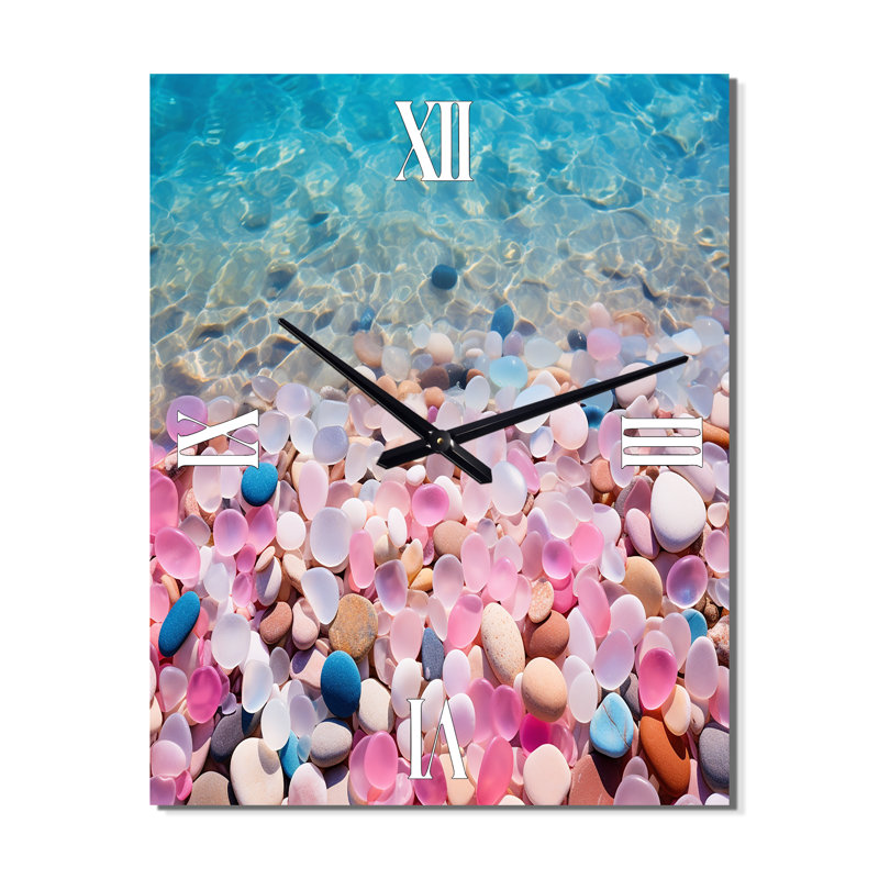 Horloge murale Pebbels On Blue Azure Beach - Abstract Botanicals, H 32 po x l 16 po x P 1 po