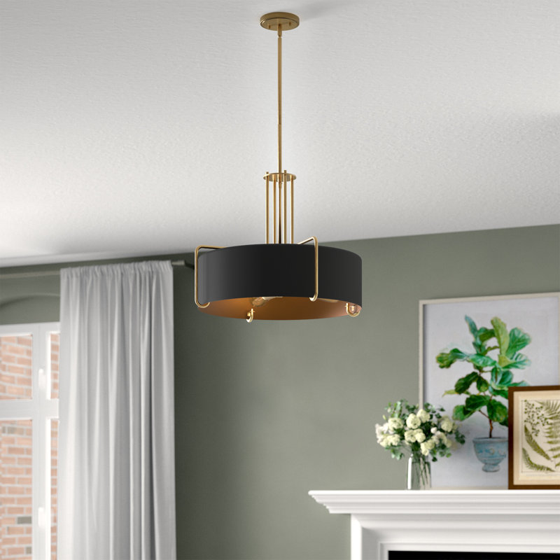 Luminaire suspendu tambour simple à 4 lumières Nostrand, Or, Noir