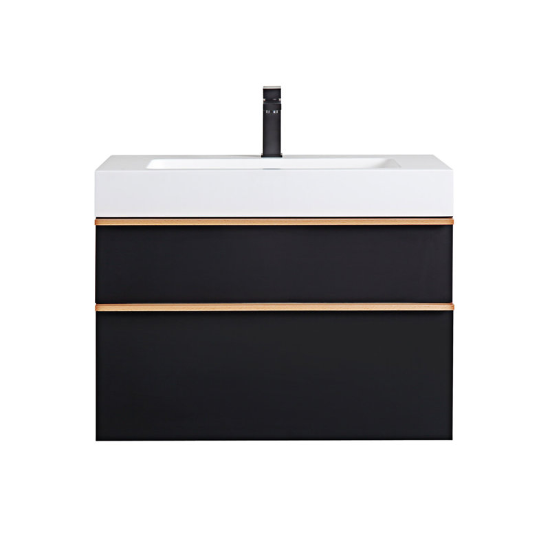 Meuble-lavabo mural avec lavabo en acrylique intégré, 30", Noir