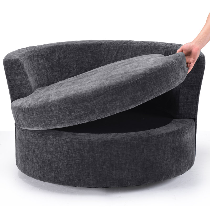 Fauteuil demi-tonneau pivotant l 42,1 po Berey, Polyester bleu foncé