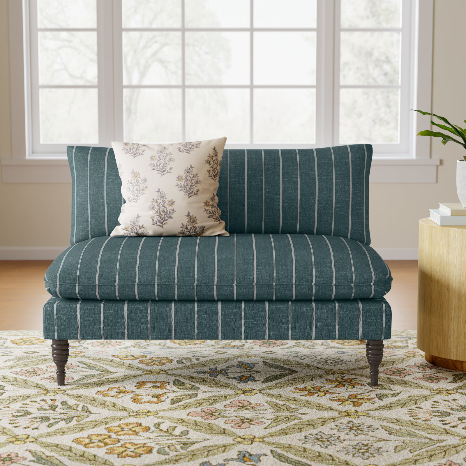 Cecelia 47" Loveseat, Fritz Indigo Stripe