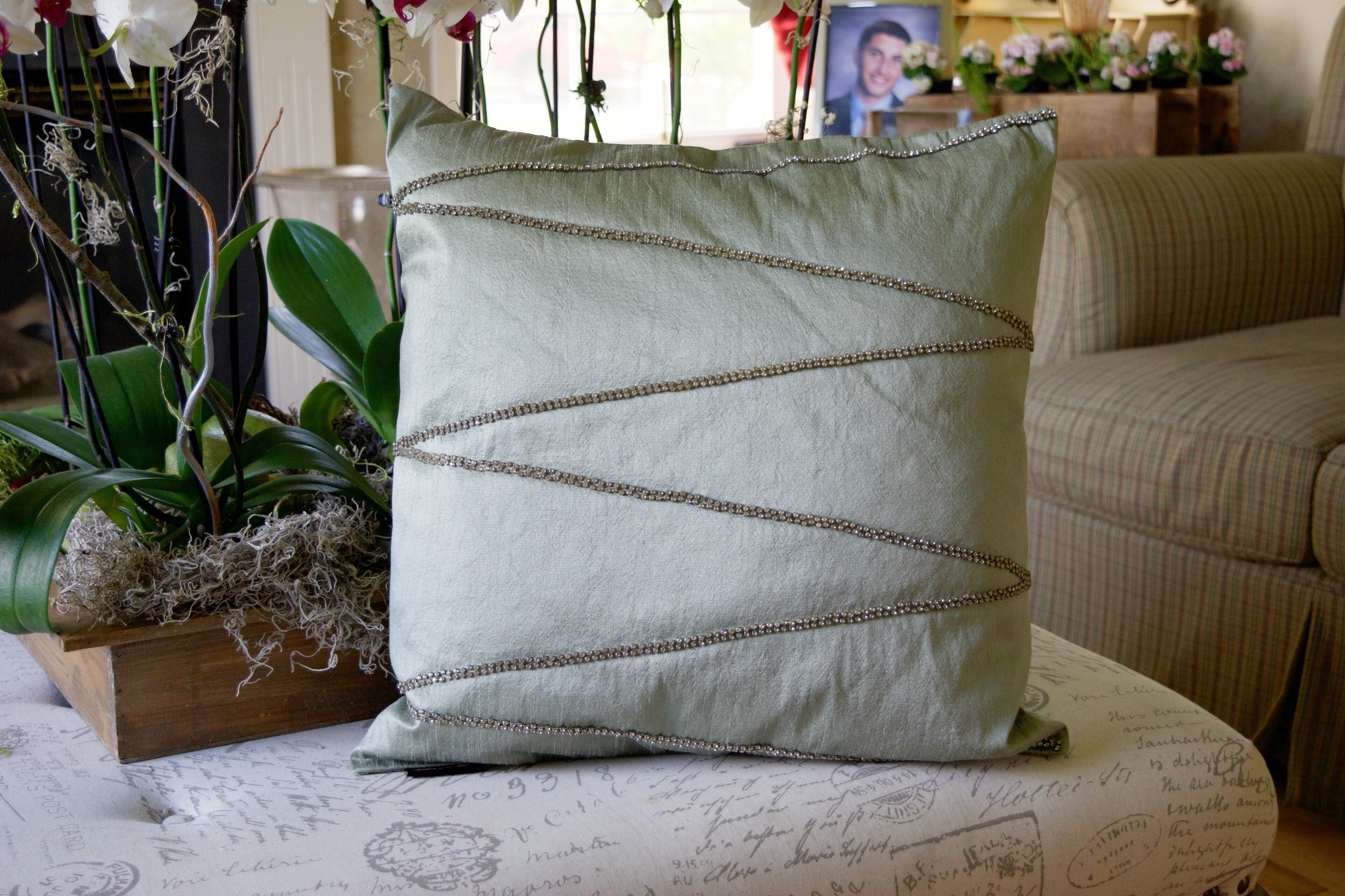 Decorative Bedazzled Lumbar Pillow For Couch