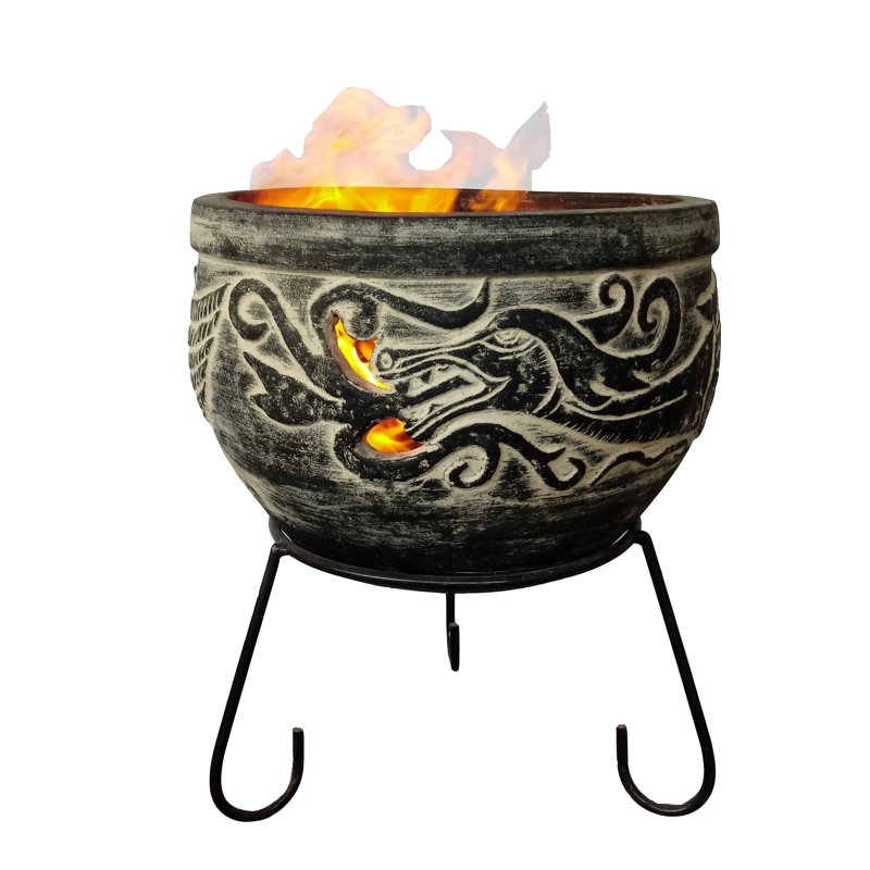Round Clay Fire Pit, Grey