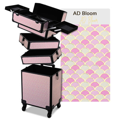  Large Rolling Makeup Case on Wheels 4in1 Cosmetology Art Deco Bloom