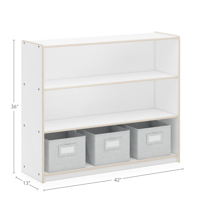 White Wooden 3-Shelf Kids' Storage Unit with Bins