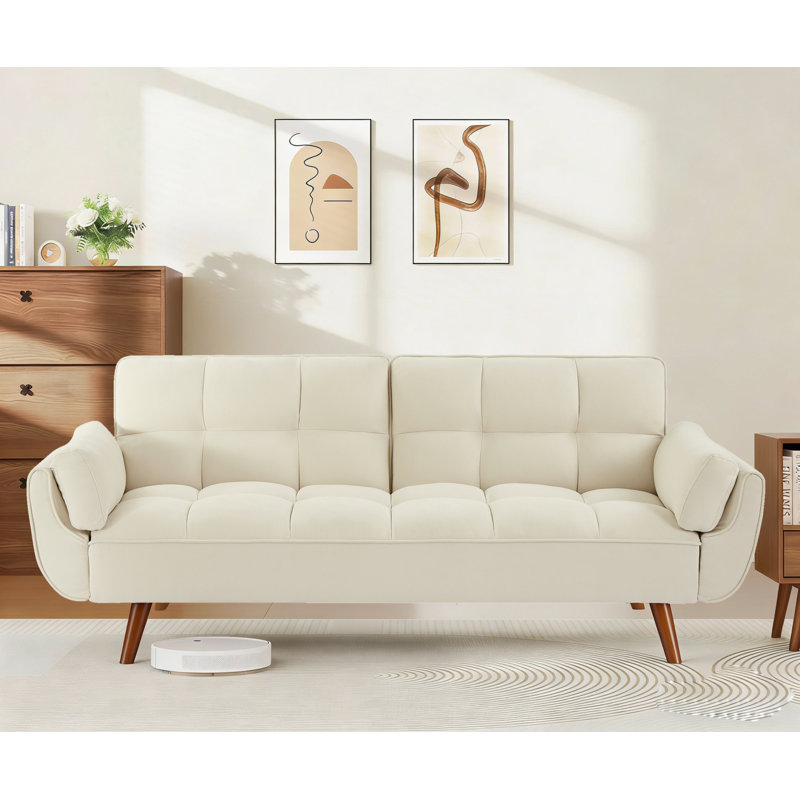 Convertible Futon Sofa Bed, 75" Futons Couch with Adjustable Backrest for Home Office Aprtment, Beige