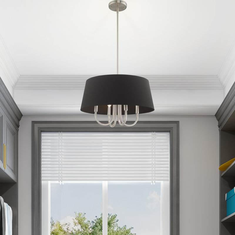 Lustre tambour 4 lumières Barbora, Nickel brossé, Noir