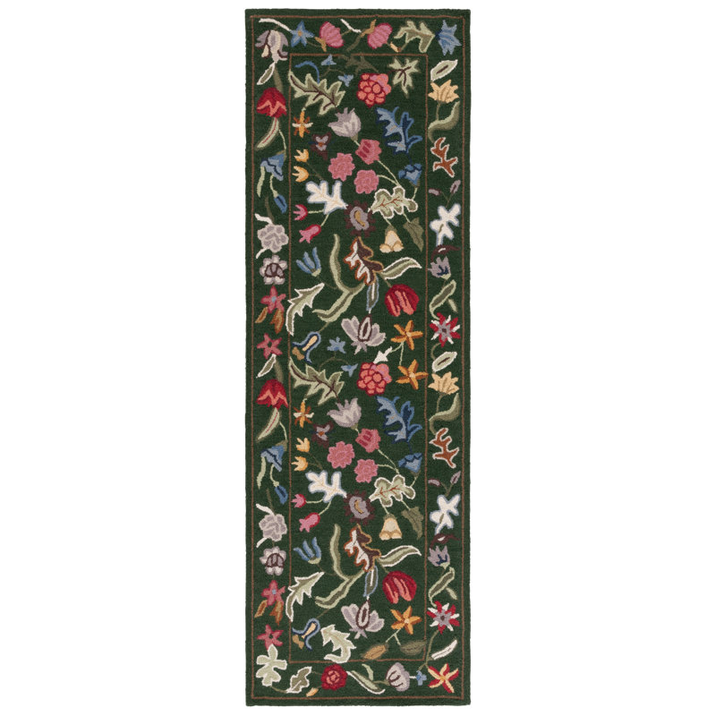 Loundin Hand Tufted Wool Floral Rug, Rectangle 2'6" x 8'