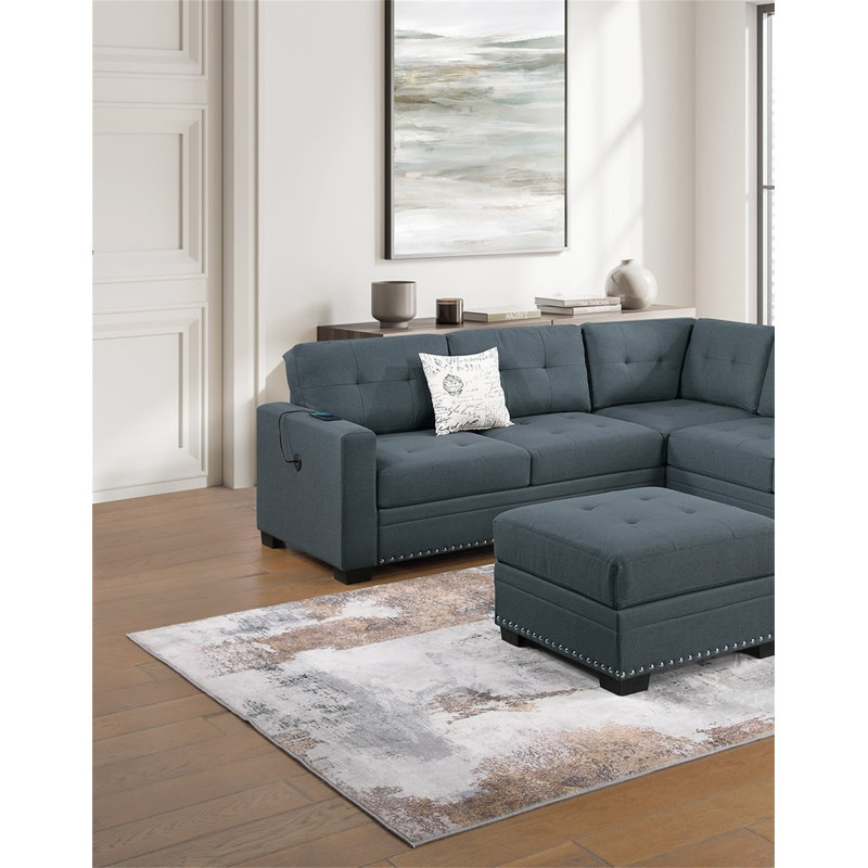 Ensemble de canapé-lit modulaire décontracté simple et capitonné 4 pièces RAF / LAF, Tissu gris foncé
