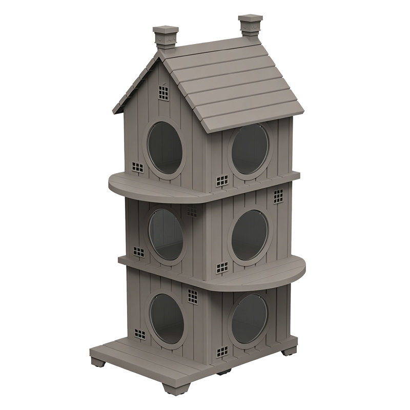 Maison pour chat à 3 niveaux de style chalet, abri multi-niveaux résistant aux intempéries pour petits / moyens chats, facile à assembler, plastique