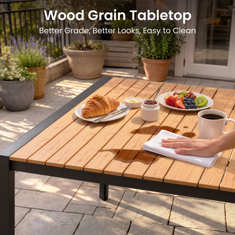 Ensemble repas pour 8 personnes en aluminium avec trou pour parasol et chaises pliantes réglables, Brun, Brown