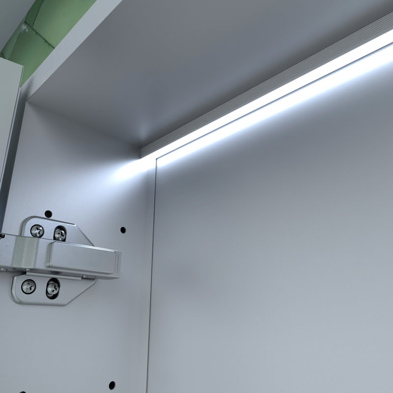 36 po Armoire à pharmacie en aluminium argenté avec miroir, DEL, horloge, conception biseautée, tablettes à haute densité de brouillard d'eau