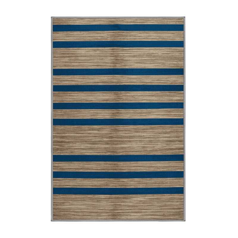 Tapis gris à rayures horizontales lavable à la machine, Rectangle 2 pi x 3 pi