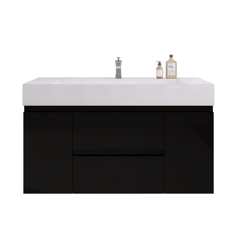 Babajide Bathroom Vanity with Acrylic Top, Glossy Black