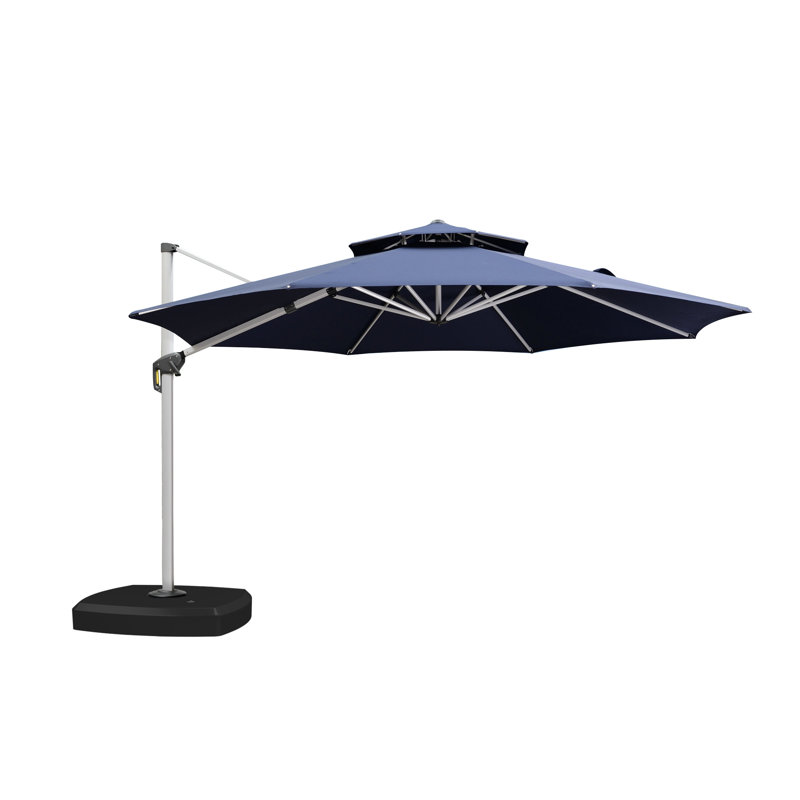 Parasol rond en porte-à-faux avec base à roulettes 156 po Refik, Bleu marine
