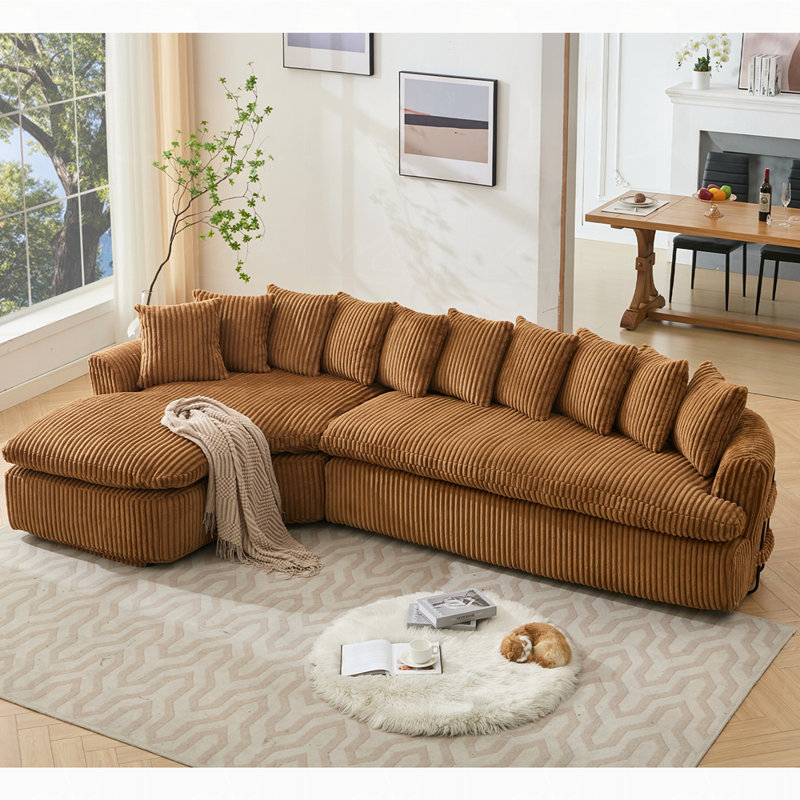 L-Shape Left Sofa, Brown Corduroy