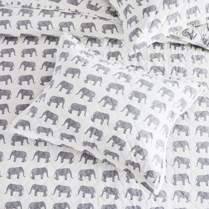 Elephant Flannel Cotton Quilt Set, King Quilt + 2 Shams
