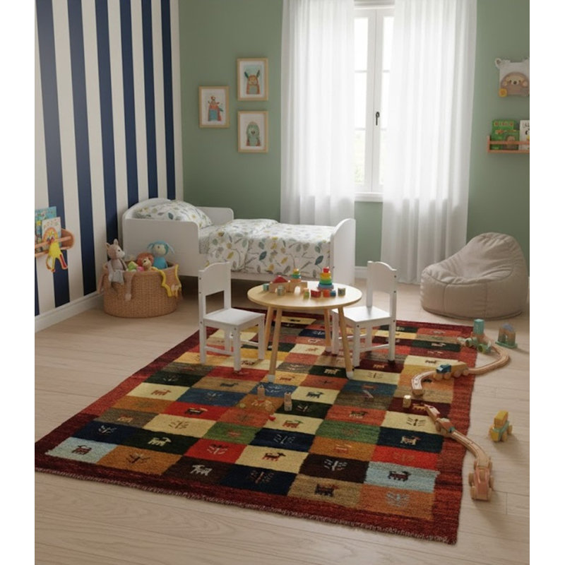 Tapis géométrique brun en laine noué à la main 3 pi 3 po x 4 pi 10 po Rushsifornania