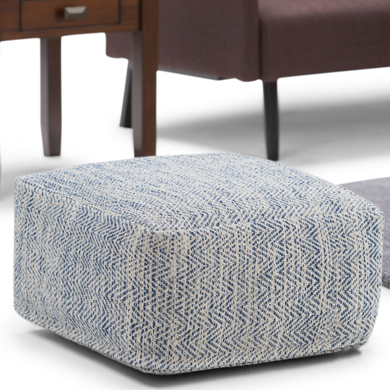 Pouf carré en coton 20 po Nate, Mélange de coton denim melange