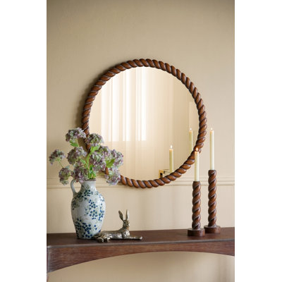 Miroir mural rond 28,3 x 28,3 po avec cadre en bois de pin
