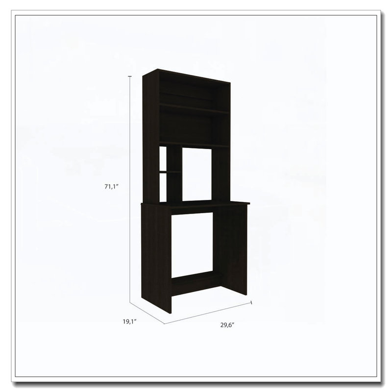 Black Wengue 4-Shelf Computer Desk with Hutch