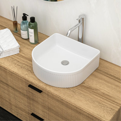 15.85"X13.36" White Ceramic Bathroom Vessel Sink - Stain , Modern, Different Sleek, Stain- For Indoor & Outdoor Use