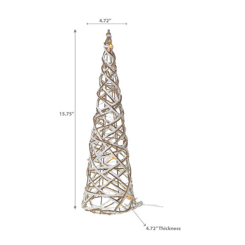 Arbre à papier cône à DEL moyen, H 15,75 po x l 4,72 po x P 4,72 po, Blanc / doré