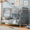 Lit simple superposé au dessus d'un lit double avec échelle, barrière de sécurité, parfaite pour la chambre à coucher, gris
