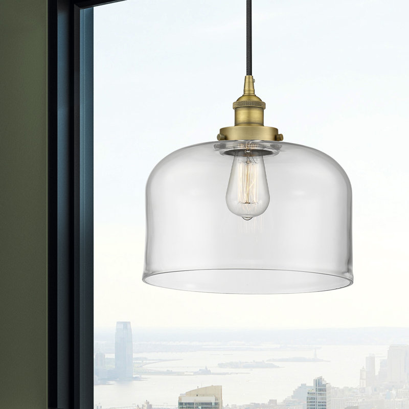 Luminaire suspendu en forme de cloche à 1 lumière Pattie, Clair, Laiton brossé