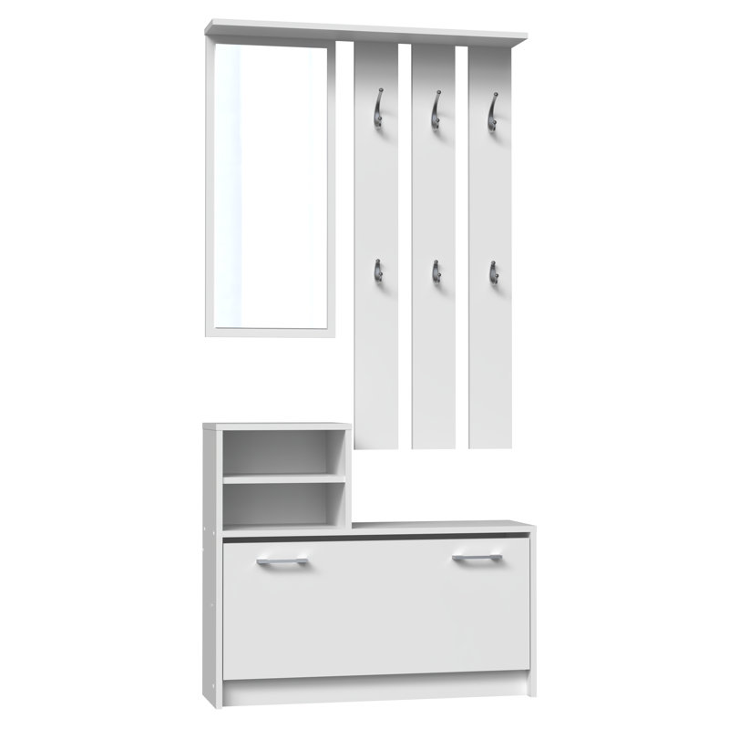 Centreville Hall Tree with Bench and Shoe Storage, White