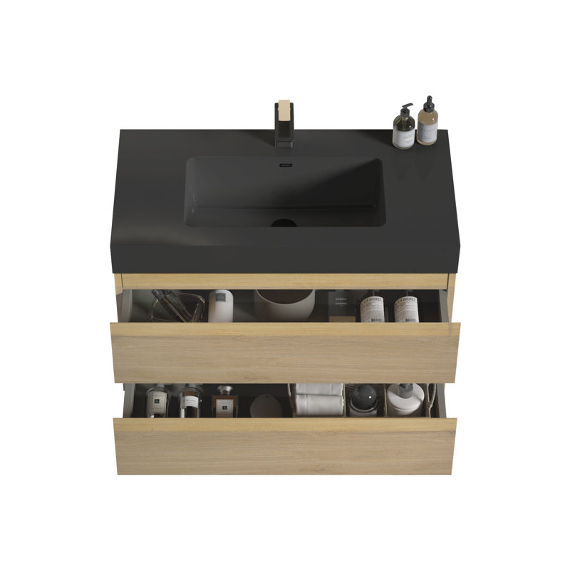 Meuble-lavabo en chêne naturel - 36 po, style moderne, rangement généreux, finition d'armoire silencieuse 36 po, tiroirs de grande capacité, fermeture silencieuse