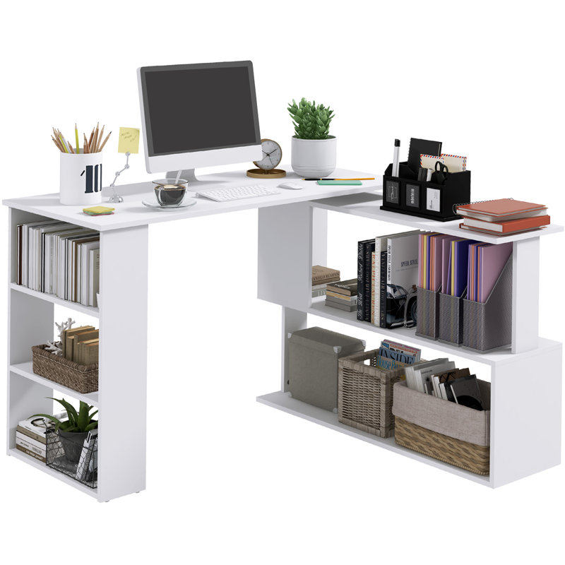 Bureau en L avec tablettes de rangement, White