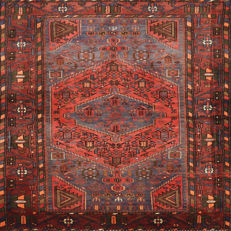 Tapis à motif oriental rouge / brun, Carré 7 pi