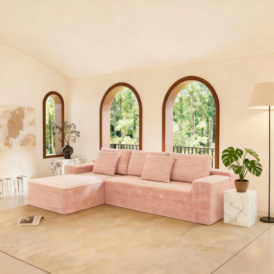 Canapé modulaire en velours côtelé rose - sans assemblage