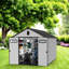 Remise de rangement extérieure 8 pi x 12 pi, construction en PP durable à double couche, renforcée d'acier, ventilée avec des puits de lumière et des portes verrouillables pour l'équipement de pelouse, les outils et le rangement de jardin