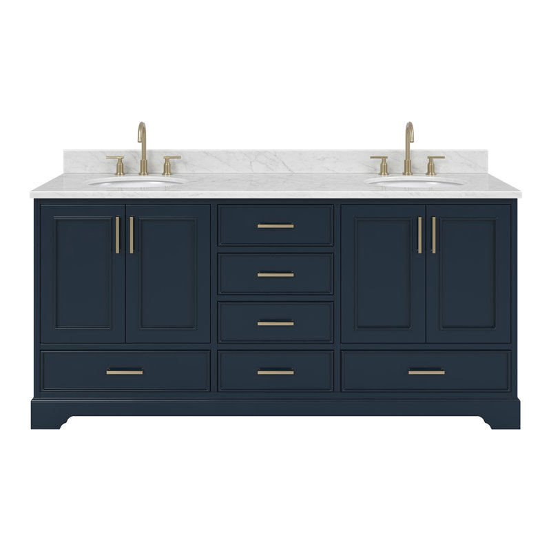 Meuble-lavabo double 72 po avec plateau Abita, Bleu minuit