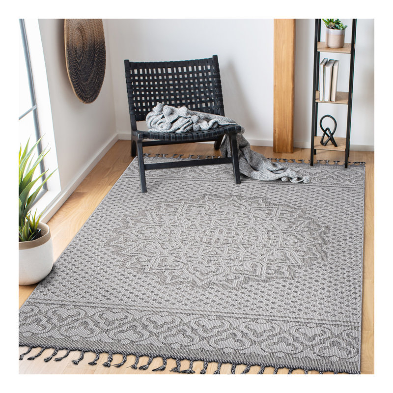 Collection 5X7 Gray/White /Medallion Indoor/Outdoor Area Rug, Rectangle 4' x 6'2"