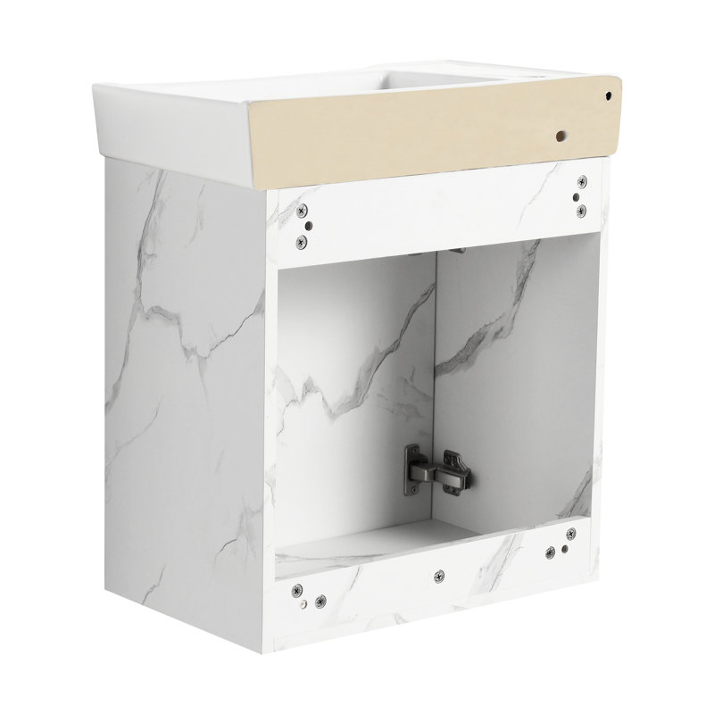 Meuble-lavabo moderne de 20 po avec rangement et lavabo en céramique, Blanc de Carrare