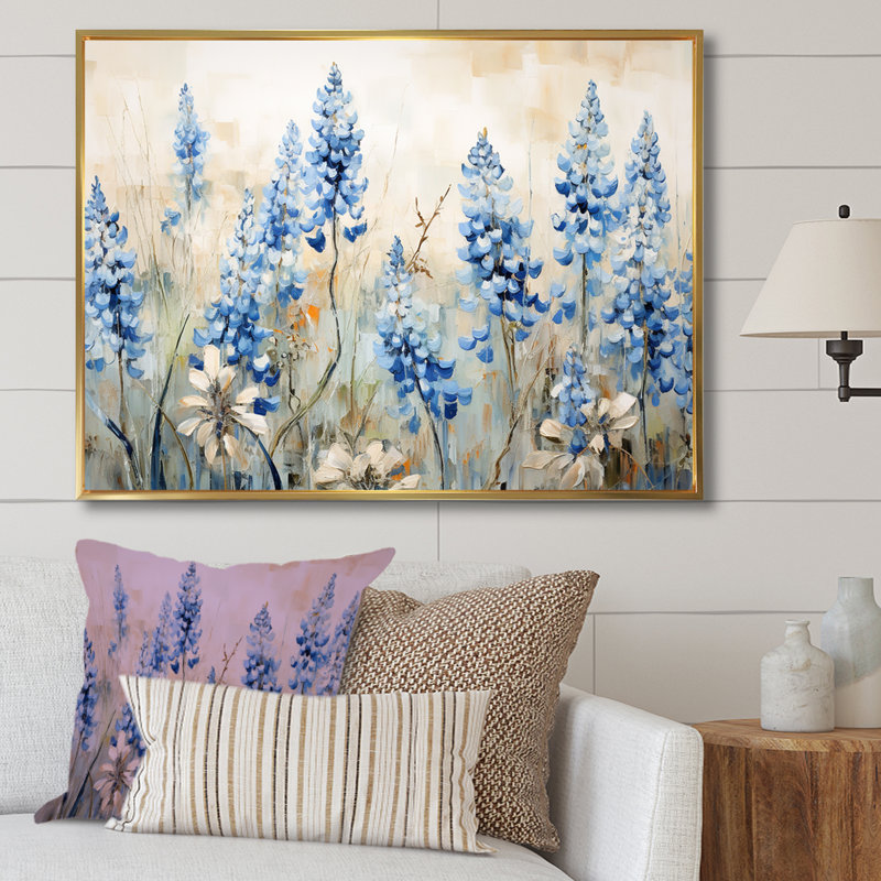 «Elegant Blue Bonnets Meadow III», reproduction d'art sur toile, H 24 po x l 32 po x P 1 po, Or