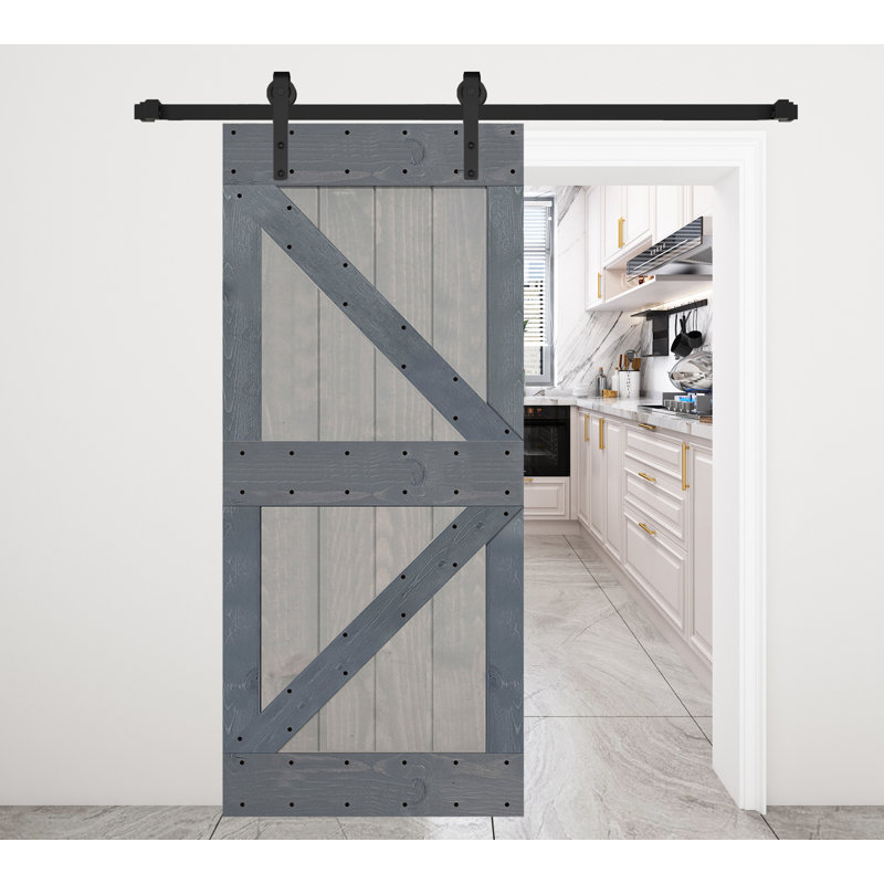 Porte de grange à panneaux peinte en bois sans quincaillerie d'installation - assemblage requis, 36 po x 84 po