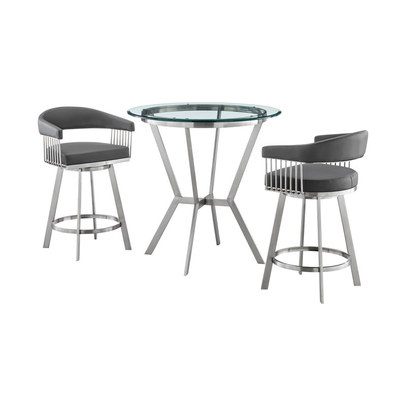 Naomi & Chelsea Glass Top Four Leg Dining Set, 3, Gray